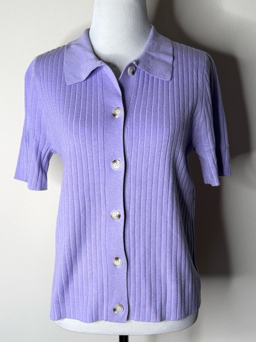 Lavender Rib Knit Button On 34th Polo